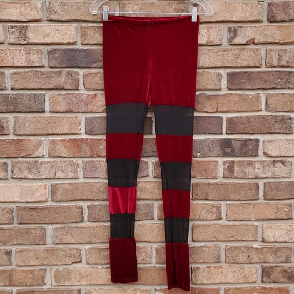 Milkyway Striped Mixed Media Velour/Mesh Leggings